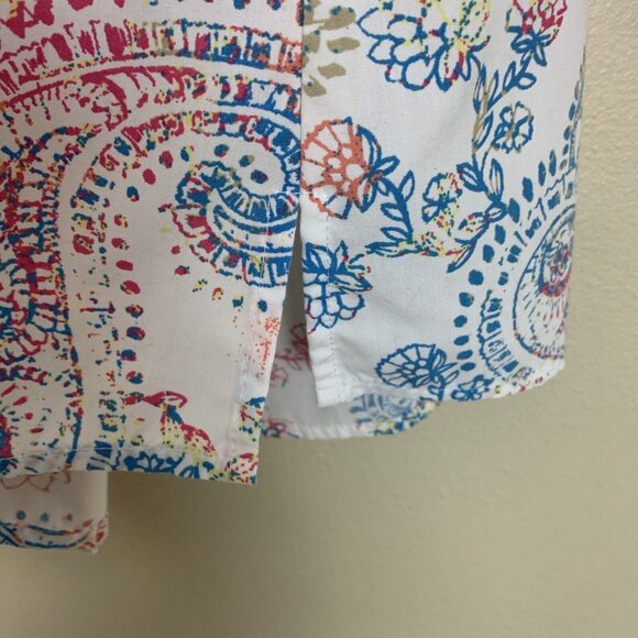 Foxcroft Womens Blouse 16 3/4 Sleeve Button Up Paisley Ivory Shirt Wrinkle Free - Picture 6 of 15